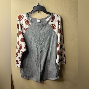 Womens large football printed quarter sleeve gray shirt